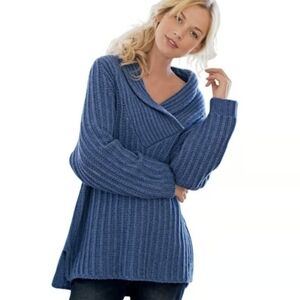 SOFT SURROUNDINGS ribbed knit tunic Cowl sweater S Cashmere Angora Wool Pullover